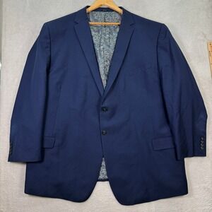 Joseph Abboud Mens 60L Blazer Navy Blue Wool Blend Paisley Lined Jacket Preppy